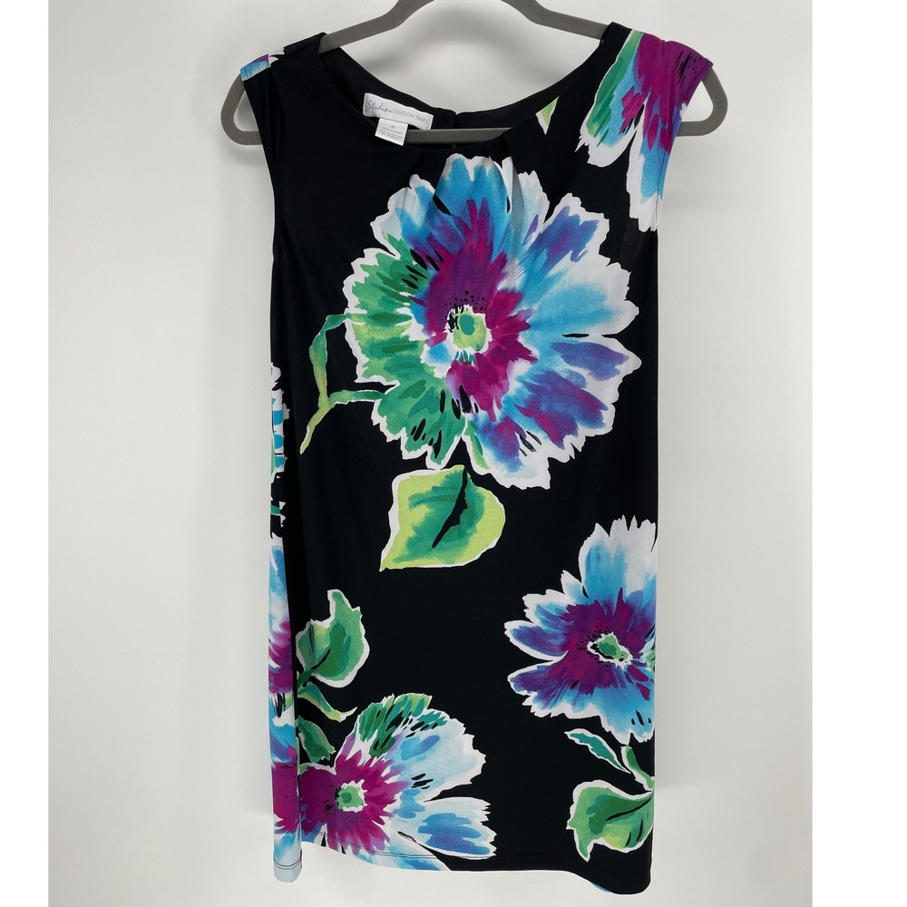 Studio by London Times Dress Women 8 Black Floral Excellent Sleeveless Shift